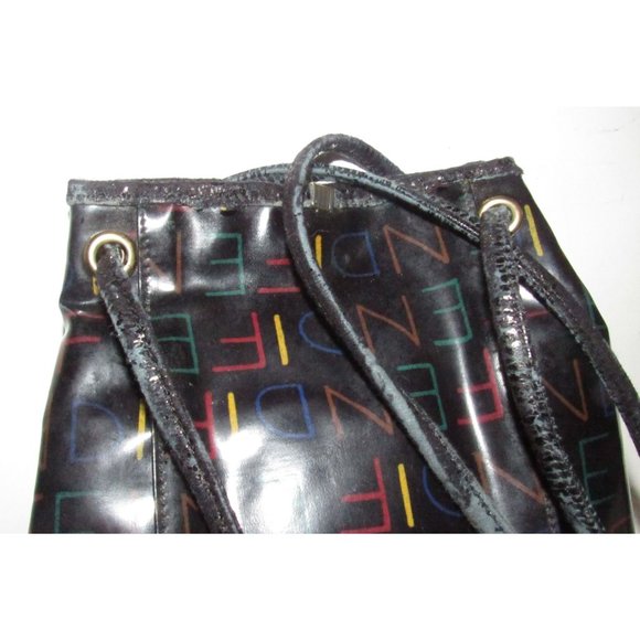 Early Fendi SAS Multi-colored 'FENDI' Logo Print on Black Coated Canvas - Picture 6 of 16
